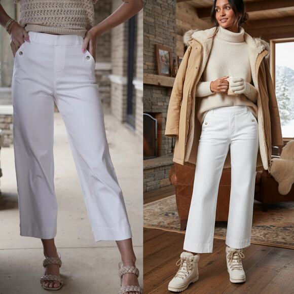 NEW Spanx Twill Wide Leg Pants Winter White Size XL Minimalist Capsule Normcore - Picture 1 of 8